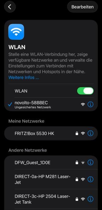 Connect to the novolto Sense Wi-Fi