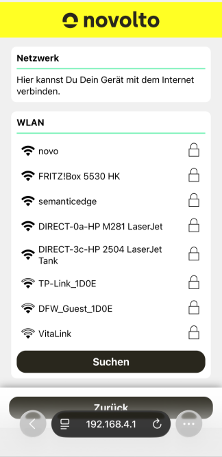 Select home Wi-Fi for novolto Sense