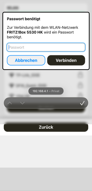 Enter Wi-Fi password for novolto Sense